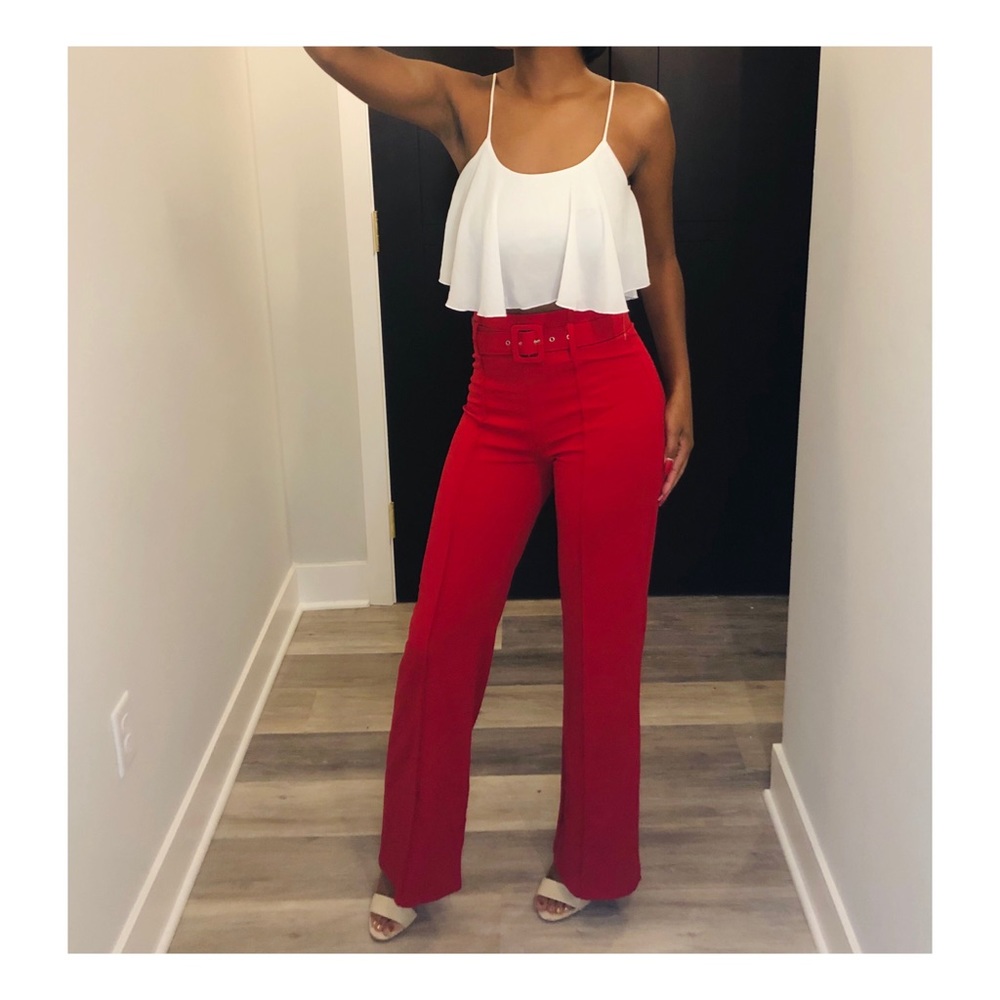 High Waist Pants Flare Leg Wide Leg New Red SML